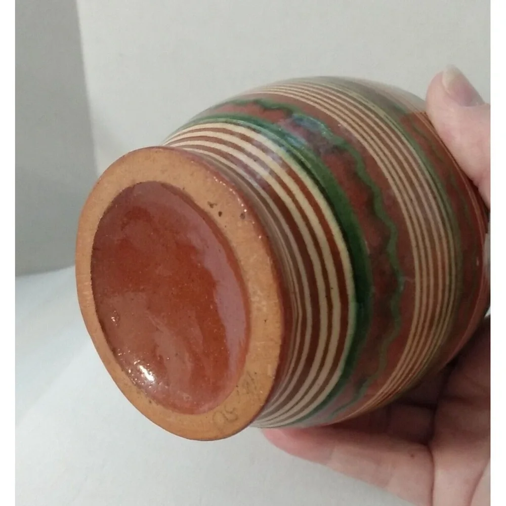 Glazed Mexican Vase Earthtones Hand Made Studio Pottery Southwest design PRETTY!